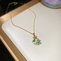 18k gold-plated floral necklace with green and white gemstones in a premium finish - Necklace-Blue