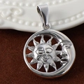 Silver stainless steel sun and moon hollow pendant with a polished metallic finish - Smiley Sun Moon - Steel