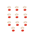 Detailed view of eleven gold Christmas reindeer charms with red and white enamel finish - Christmas Red Elk Style / 10 Pieces Pack