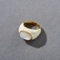 Detail of 18k gold plated ring with oval white shell inlay and minimalist metal frame - US 8 / White Mother of Pearl Ring