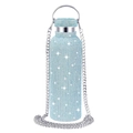Sparkling light blue rhinestone water bottle with silver chain strap and metal handle - Blue / 350ml (12oz) With Aluminum Chain
