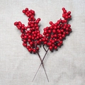 Close-up of bright red artificial berries branches for Christmas wreath decoration - 13 Forks / Red