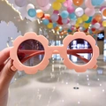 Pink sunflower frame kids sunglasses with round brown lenses for girls stylish sun protection - Korean Pink Flower