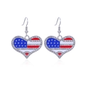 Sparkling USA flag heart-shaped dangle earrings with red blue rhinestones - Style 67-Star and Stripes Pattern Heart Rhinestone Earrings