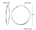 50mm high polished silver stainless steel hoop earrings for women, 7g per pair - 50mm / Steel