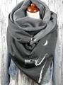 Thick charcoal grey winter scarf with cat and moon embroidery featuring a metal buckle - 150*75cm / Dark Grey Cat Moon (Image 48)