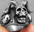 Gothic punk roestvrijstalen schedelring met gebogen hoorns en antieke zilveren afwerking - US 7 / Gehoornde Schedel Stijl (款式二20404)