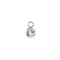 Macro detail of a 6mm round cubic zirconia pendant with silver claw setting for DIY jewelry - White