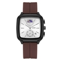 Montre à quartz avec bracelet en silicone marron et boîtier carré noir avec phase de lune - Boîtier Noir Cadran Blanc Bracelet Marron