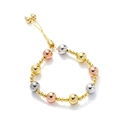 Three-tone beaded bracelet with gold, silver, and rose gold beads on adjustable cord - 4+10mm / Three Colors