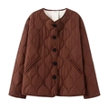 Women's brown quilted light jacket with classic onion stitch pattern and round neck - XS / Tan