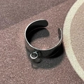 Silver adjustable stainless steel wide ring with integrated charm loop attachment - 6mm With Ring Loop / Silver