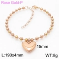 Bracelet en perles d'acier inoxydable plaqué or rose 18K avec pendentif cœur - Bracelet Or Rose 15mm (KB167262-Z)