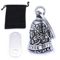 Antique silver Biker Betty guardian bell with rose patterns and black velvet pouch - Steel Vintage Bell 3-Piece Set