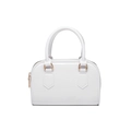 Detail of white jelly boston bag featuring glossy finish and elegant metal handles - White