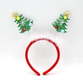 Christmas headband with green sequin trees and white feathers on a red frame - Feather Pom Green Twin Tree (TK37)