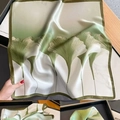 Elegant green and ivory silk-like square scarf featuring a delicate ginkgo leaf pattern - New Silk Scarf/small Square Scarf 53 / 65