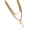 Double-layered gold key necklace with rectangle pendant on white background - Gold (CDK256)