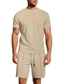 Completo estivo da uomo color albicocca con t-shirt e pantaloncini in trama jacquard - S / Cachi