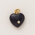 18K gold plated stainless steel heart pendant with dark blue glitter and zircon stone - Black Heart Pendant