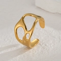 Anillo abierto minimalista de acero inoxidable chapado en oro 18K con textura de lava - Estilo Hueco Líquido