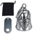 Guardian angel bell kit with vintage heart wings design in black velvet pouch - Steel Color (Set: Bell + Tag + Pouch)