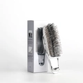 Silver scalp massage hairbrush with white packaging for smooth styling and volume - Upgraded Short Handle / Electroplated Silver
