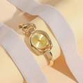 Macro detail of gold vintage button watch with roman dial and horseshoe buckle link - Gold Gold (HS2512-615-03)