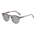 Retro round polarized sunglasses with translucent purple frame and silver rivets - Grey Stripe Frame Light Grey Lens Polarized