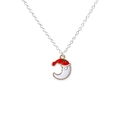 Silver chain necklace with a red and white enamel Santa Claus crescent pendant - Moon Santa Claus Style (NC23Y0515-4)