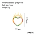 Rainbow cubic zirconia heart crown pendant in gold-plated copper, weight 2g, 22x17mm - P02747-Crown Heart