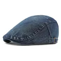 Béret classique en jean bleu foncé avec boucle latérale en métal et coutures apparentes - Réglable / Bleu clair