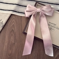 Elegant pink satin bow hair clip with long ribbons and a subtle pearlescent silk finish - Satin Ribbon Hair Clip / Pink