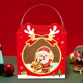 Red Christmas gift box with Santa and reindeer pattern and transparent window - S-38 Santa Riding Deer / Flat Shipping