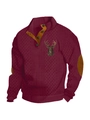 Men's retro burgundy outdoor sweatshirt with deer embroidery and elbow patches - Burgundy +1 Logo / S