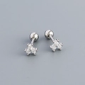 Pair of silver S925 clover stud earrings with sparkling white cubic zirconia stones - 925 Silver / White Gold