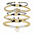 Three-piece braided bracelet set with Hamsa hand, heart charms and micro-pave zircon details - 3-Piece Set