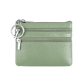 Avocado green genuine leather coin purse with three zippers and litchi grain texture - Light Green