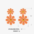 Double-layered orange daisy earrings in stainless steel with 3cm height dimensions - Orange