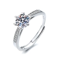 Classic six-prong round moissanite ring with adjustable silver band and side stones - Silver Twisted Band with Pavé(GL0019)