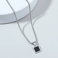 Hip hop style silver box chain necklace with square black gemstone pendant for men and women - Single Layer Square