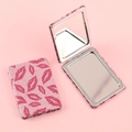 Pink glitter makeup mirror with lip patterns and professional double-sided folding view - Glitter Pastel Lips