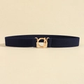 Ceinture élastique femme bleu foncé avec boucle géométrique dorée pour robes - Bleu Marine