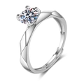 Close-up of crown six-prong zircon ring featuring geometric texture and adjustable band - Adjustable Open / J216 Women 1 Carat