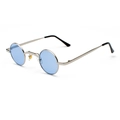 Retro small round steampunk sunglasses with light blue lenses and silver metal frame - Silver Frame Ocean Blue Lens C8