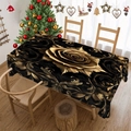 Christmas tablecloth with golden rose prints on black fabric for holiday table decor - Zb695-19