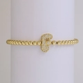 Golden stretch bead bracelet with sparkling zircon micro-pave letter F charm - Letter F