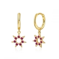 Detail showing Ag 925 stamp on gold octagonal star earrings with magenta zirconia - Rose Red