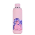 Close-up of pink stainless steel bottle featuring a purple-haired woman art illustration - Pink Female Illustration