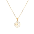 Hip hop style gold plated necklace with white round pendant featuring hollow letter R - Letter R